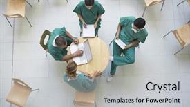  Presentation with cafeteria - Theme enhanced with health information - top view of four physicians background and a light gray colored foreground