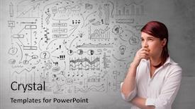  Presentation with thinking - Slide set with health information manager - casual person thinking with drawn background and a light gray colored foreground