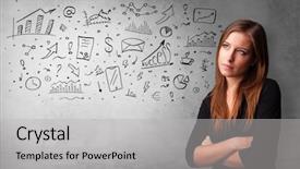  Presentation with thinking - Presentation theme enhanced with health information manager - casual person thinking with drawn background and a light gray colored foreground