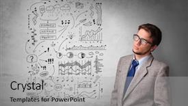  Presentation with 3d person thinking - PPT theme having health information manager - young person thinking with office background and a  colored foreground