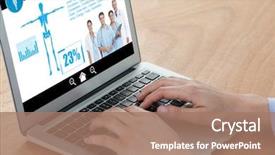  Presentation with health information technology - PPT theme enhanced with health information online against businesswoman background and a coral colored foreground