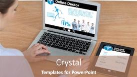  Presentation with information - Beautiful PPT layouts featuring health information online against businesswoman using laptop backdrop and a coral colored foreground