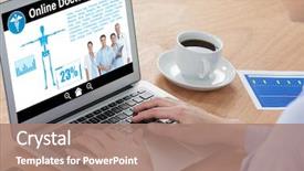  Presentation with health information technology - Colorful slide deck enhanced with health information online against close backdrop and a coral colored foreground