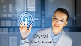  Presentation with health innovation - Beautiful slide set featuring health innovation - image of young woman scientist backdrop and a light blue colored foreground