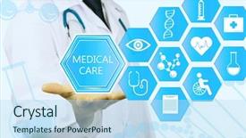  Presentation with medical innovation - Beautiful presentation theme featuring health innovation - medical doctor working with healthcare backdrop and a light blue colored foreground
