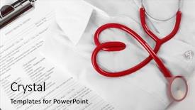  Presentation with health insurance - Theme having health insurance accidents - red stethoscope medical record background and a light gray colored foreground