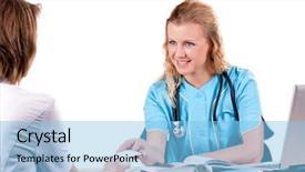  Presentation with hospital - Colorful slides enhanced with health insurance cards - attractive medical doctor and patient backdrop and a light blue colored foreground