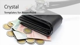  Presentation with health insurance - Amazing PPT layouts having health insurance cards - diagnose finance situation with stethoscope backdrop and a light gray colored foreground