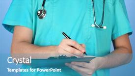  Presentation with health insurance - Theme having health insurance cards - hand of doctor with pen background and a teal colored foreground