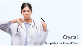 Presentation with health insurance concept - PPT layouts with health insurance cards - young hispanic doctor woman holding background and a sky blue colored foreground