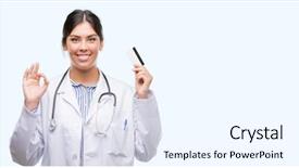  Presentation with credit card - Cool new theme with health insurance cards - young hispanic doctor woman holding backdrop and a cool aqua colored foreground