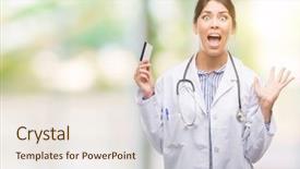  Presentation with hands holding - Theme featuring health insurance cards - young hispanic doctor woman holding background and a sky blue colored foreground