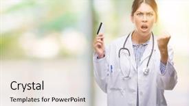  Presentation with doctor helps to get out of bed an elderly woman - Presentation theme with health insurance cards - young hispanic doctor woman holding background and a sky blue colored foreground