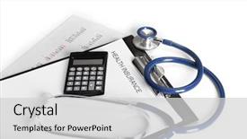  Presentation with health insurance - Audience pleasing slide deck consisting of health insurance concept clipboard calculator backdrop and a light gray colored foreground