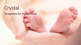  Presentation with newborn baby - Colorful PPT layouts enhanced with health life - baby feet in mother hands backdrop and a lemonade colored foreground