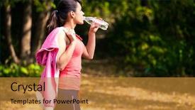  Presentation with sport - Slides consisting of health life - girl drinks water after sport background and a  colored foreground