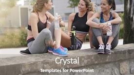  Presentation with girls running - Amazing slides having health lifestyle - group of athletic girls talking backdrop and a gray colored foreground