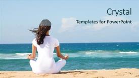  Presentation with meditation - Theme featuring health lifestyle - young beautiful woman meditation background and a sky blue colored foreground