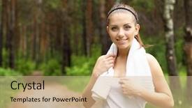  Presentation with law of sport - PPT theme featuring health lifestyle - young woman doing sport outdoors background and a  colored foreground