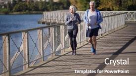  Presentation with senior couple - Audience pleasing PPT theme consisting of health longevity - active senior couple jogging together backdrop and a gray colored foreground