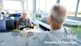  Presentation with cafe - Theme having health longevity - back view portrait of unrecognizable background and a light blue colored foreground