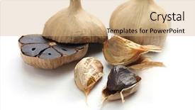  Presentation with garlic - PPT layouts enhanced with health longevity - black garlic bulbs and cloves background and a coral colored foreground