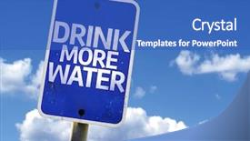  Presentation with eating fish and drink water from pollution oceans - Cool new presentation with health longevity - drink more water sign backdrop and a teal colored foreground