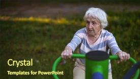  Presentation with active exercise elderly - Slide deck enhanced with health longevity - elderly woman doing exercise background and a tawny brown colored foreground