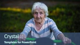  Presentation with exercise sport - Audience pleasing presentation theme consisting of health longevity - elderly woman doing exercise backdrop and a ocean colored foreground