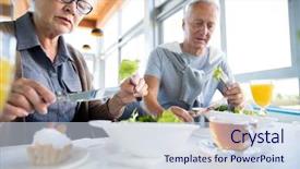  Presentation with senior couple - Audience pleasing PPT layouts consisting of health longevity - low angle portrait of modern backdrop and a sky blue colored foreground