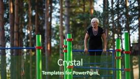  Presentation with playground - PPT theme enhanced with health longevity - mature woman on the sport background and a forest green colored foreground