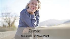  Presentation with sportswear - Theme with health longevity - portrait of attractive senior woman background and a light gray colored foreground