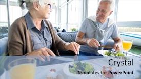  Presentation with senior couple - PPT layouts with health longevity - portrait of modern senior couple background and a light blue colored foreground