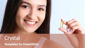  Presentation with oil - Colorful PPT layouts enhanced with health longevity - woman taking fish oil pill backdrop and a coral colored foreground