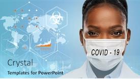  Presentation with medical face mask - PPT theme having health-medicine-and-coronavirus-epidemy background and a light blue colored foreground