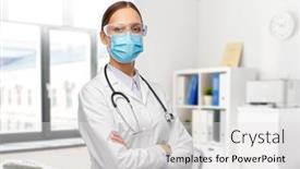  Presentation with medical face mask - Beautiful slide deck featuring health-medicine-and-pandemic-concept backdrop and a light gray colored foreground