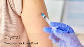  Presentation with syringe - Slide set consisting of health-medicine-and-pandemic-concept background and a coral colored foreground