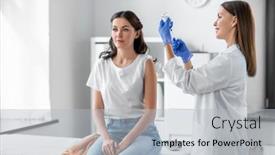  Presentation with female hospital patient - PPT theme having health-medicine-and-pandemic-concept background and a light gray colored foreground