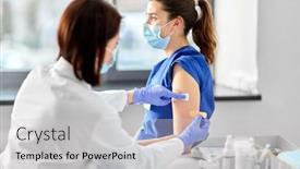  Presentation with medical worker - Amazing presentation theme having health-medicine-and-vaccination-concept backdrop and a light gray colored foreground