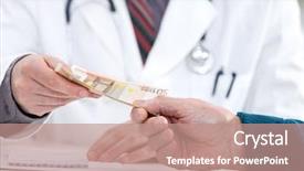  Presentation with giving - Presentation design consisting of health money - patient giving many his doctor background and a coral colored foreground