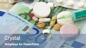  Presentation with european currency - Theme with health money - variety of pharmaceuticals on european background and a teal colored foreground