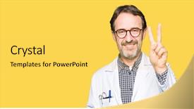  Presentation with medical smiling doctor - Slide deck featuring health numbers - middle age doctor men wearing background and a  colored foreground