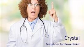  Presentation with middle ages - Audience pleasing slide deck consisting of health numbers - middle ager senior doctor woman backdrop and a  colored foreground