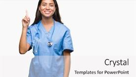  Presentation with doctor helps to get out of bed an elderly woman - Beautiful presentation theme featuring health numbers - young arab doctor surgeon woman backdrop and a white colored foreground