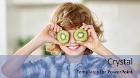  Presentation with kiwi fruit - Cool new PPT theme with health nutrition - boy having fun with kiwi backdrop and a teal colored foreground