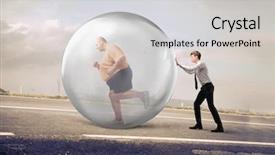  Presentation with fat - Presentation enhanced with health nutrition - businessman pushing a bubble background and a light gray colored foreground