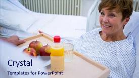  Presentation with breakfast - Theme with health nutrition - nurse serving a breakfast background and a sky blue colored foreground