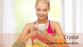  Presentation with counting - Slide deck with health nutrition - woman with fruits and vegetables background and a coral colored foreground