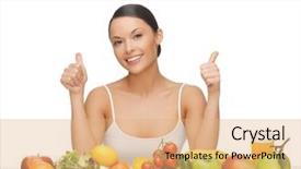  Presentation with nutrition - Presentation theme consisting of health nutrition - woman with lot of fruits background and a coral colored foreground
