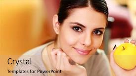  Presentation with happy smiling woman dental health - Colorful PPT theme enhanced with health nutrition - young happy smiling woman holding backdrop and a  colored foreground